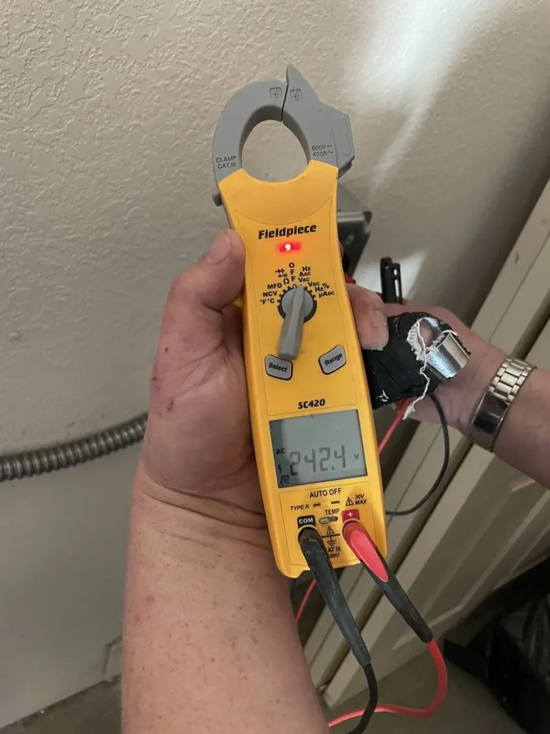Voltage testing with clamp meter during Generator Installation in Aumsville